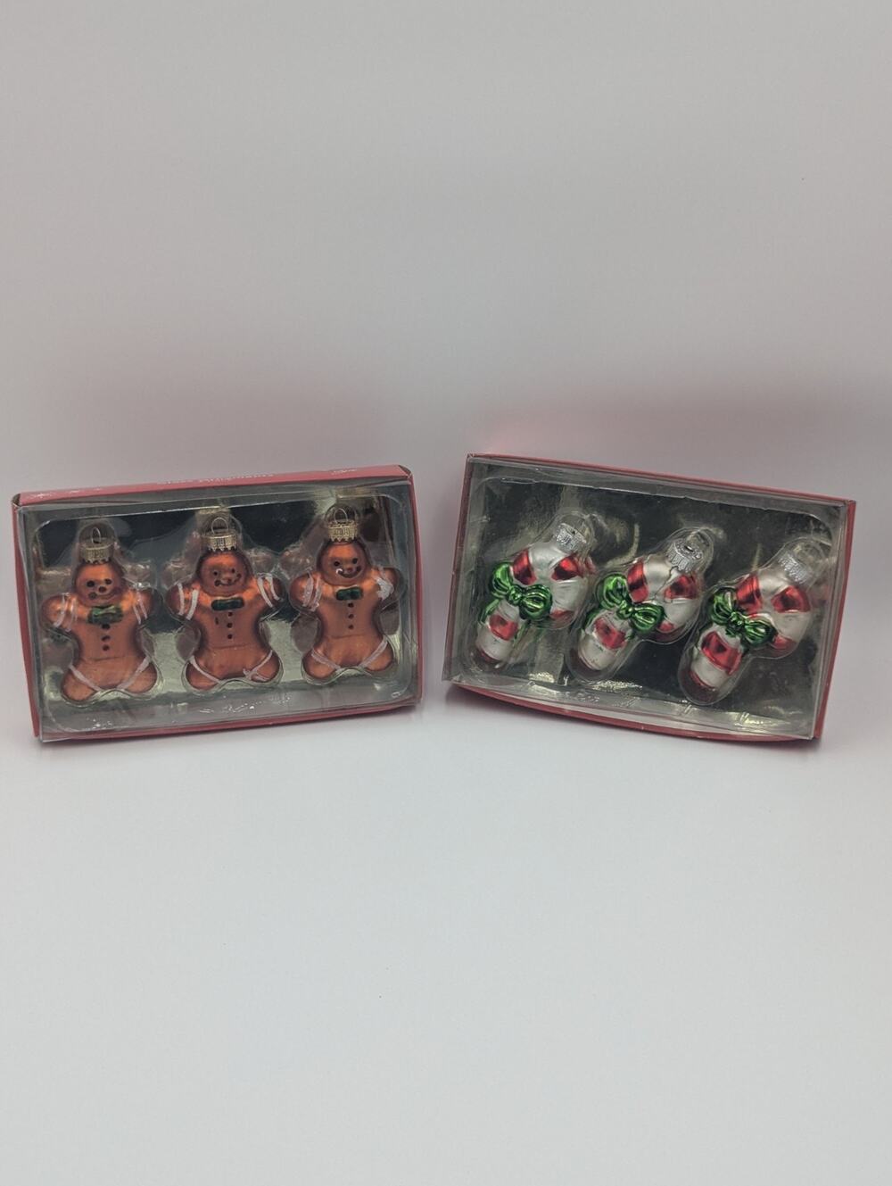6 Holiday Style Brand Glass Ornaments - 3x Gingerbread Man & 3x Candy Cane